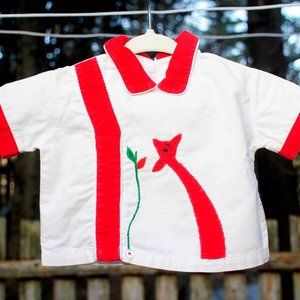 VTG 50s Baby Giraffe Applique Shirt 6-9 9-12 M